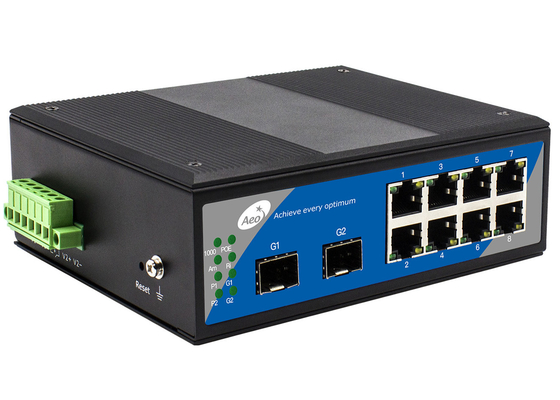 10-port Full Gigabit Industrial Unmanaged Switch with 8 RJ45 and 2 SFP Ports