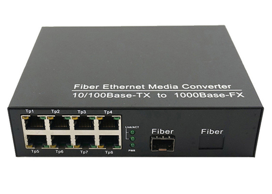 Fiber Media Converter With 10/100mbps Or 10/100/1000mbps 1 SFP Fiber And 8RJ45