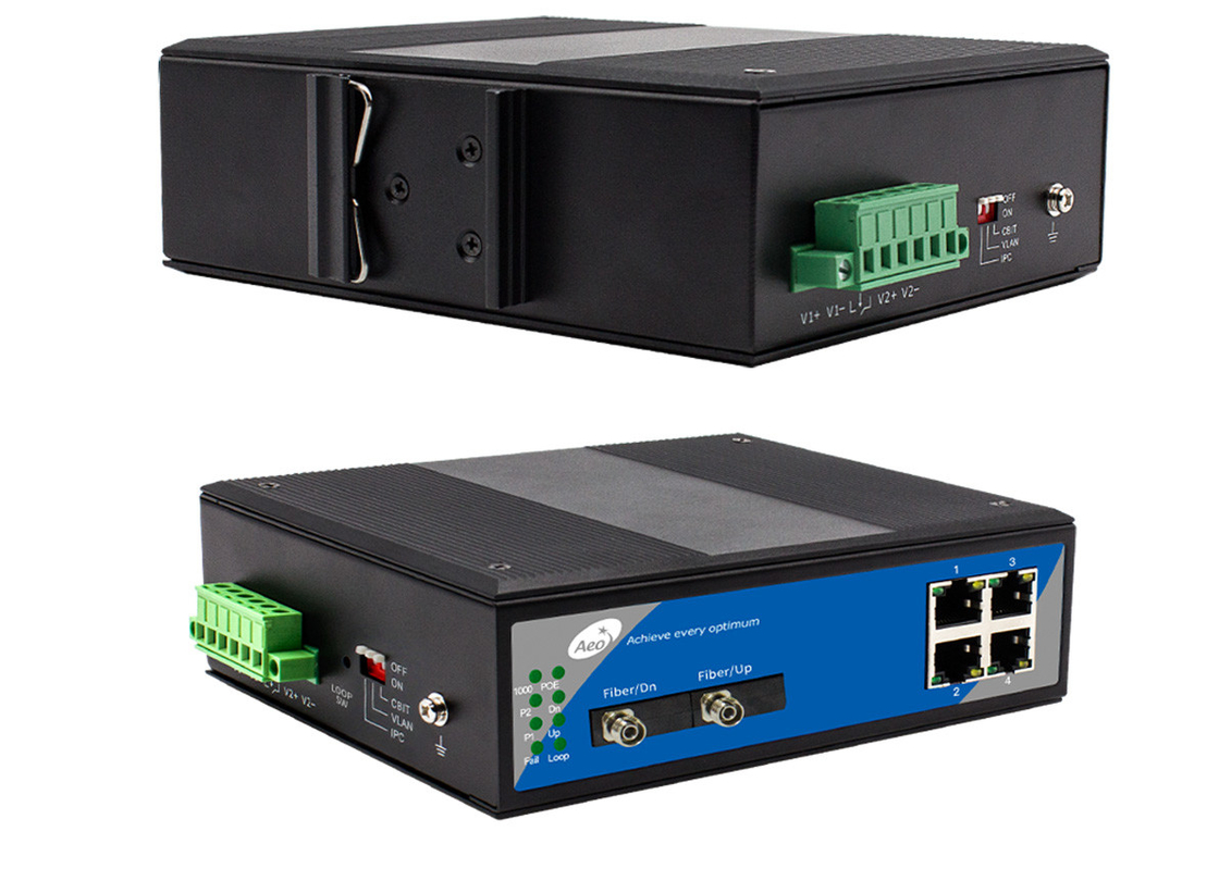 100KM Ethernet Fiber Switch Industrial Cascading with 2 Fiber and 4 Ethernet Ports