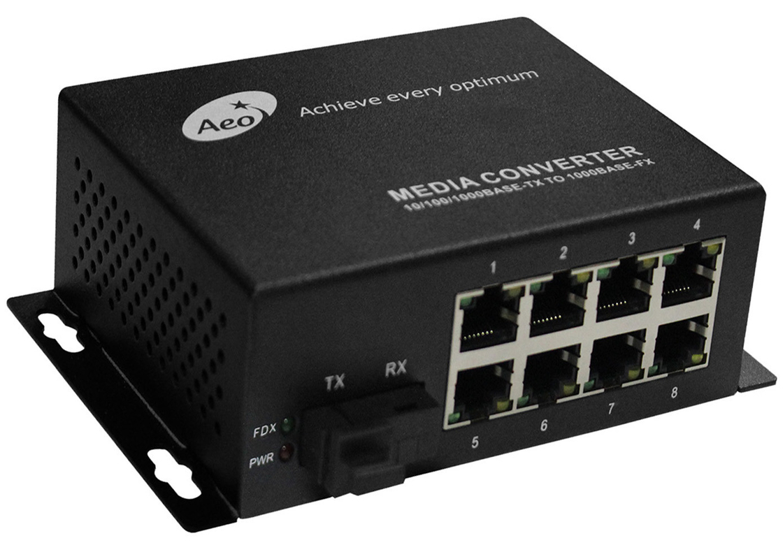 Single Mode Fiber To Ethernet Converter 1 SC Port and 8 Ethernet Ports