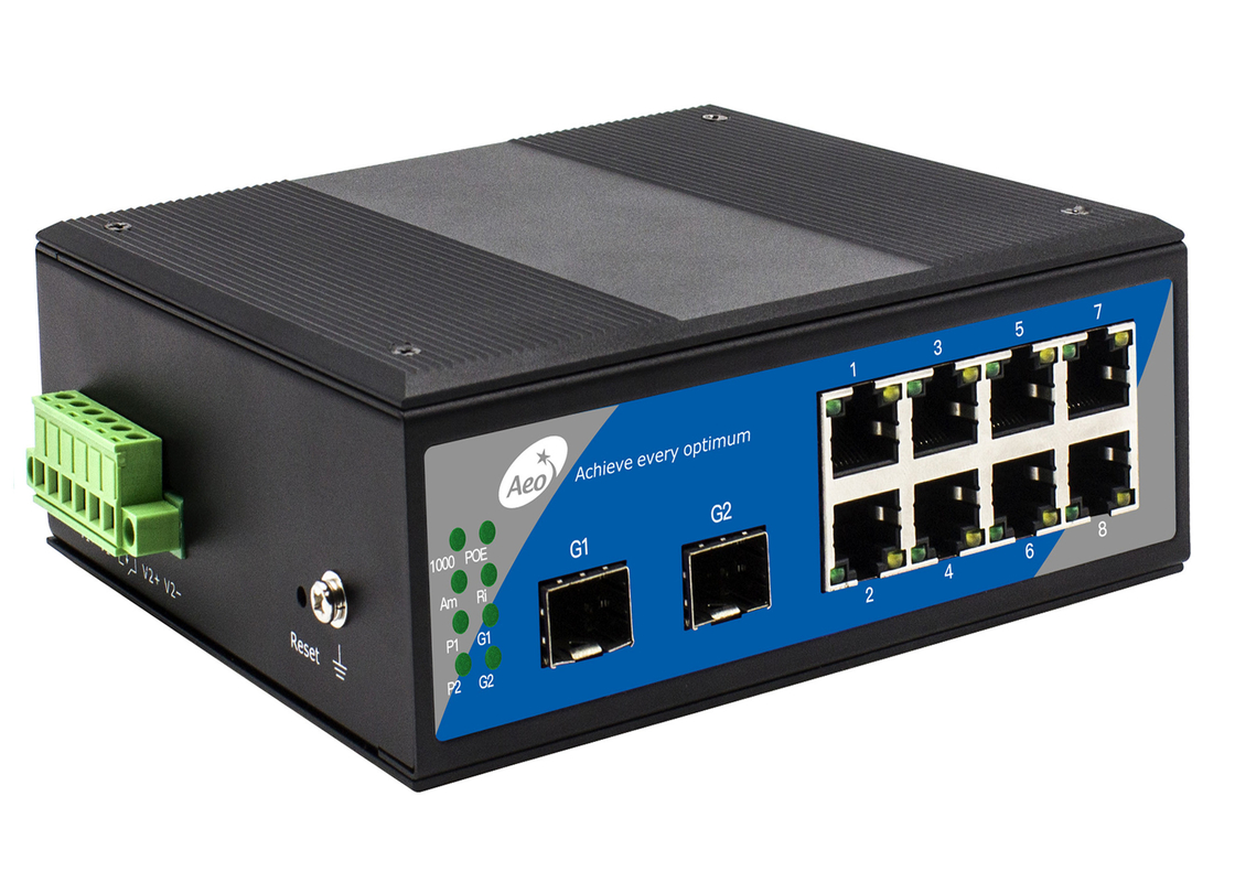 Managed L2 Fiber POE Switch with 8 POE Ethernet and 2 SFP Ports , Din Rail Mounted POE Switch