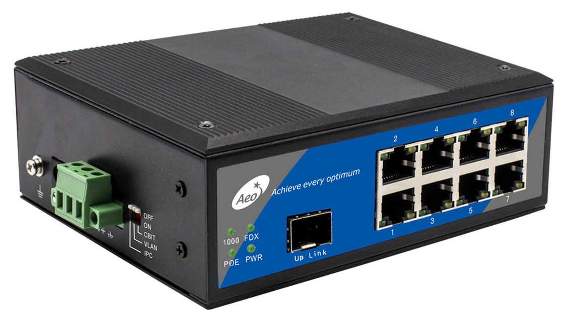 1 SFP 8 UTP 1000Mbps 48V 8 Port Media Converter Switch POE Industrial