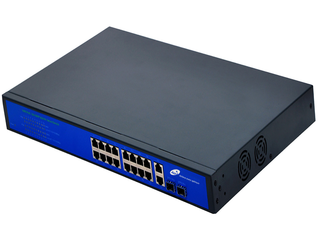 16 Ports Gigabit PoE Switch With 16 POE Ports And 2 Ethernet And 2 SFP Ports