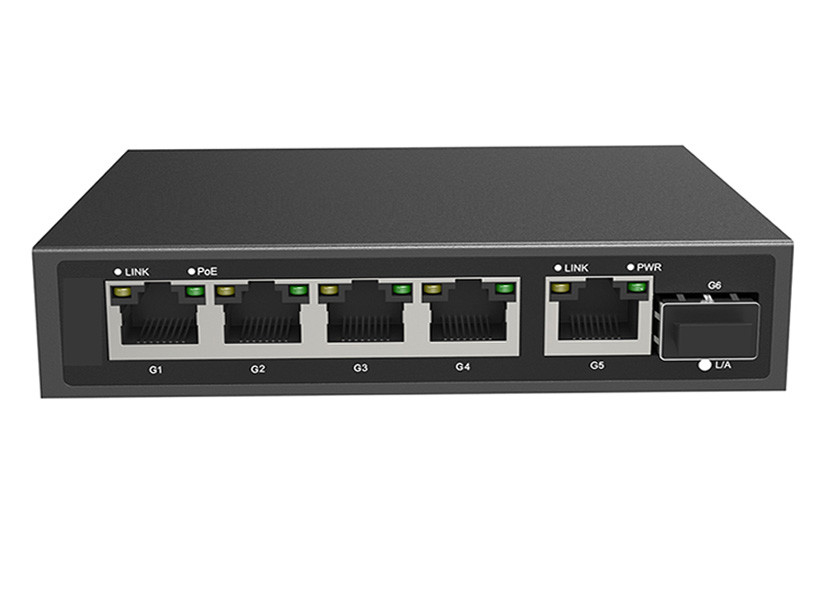 Full Gigabit 6-port PoE Switch 5*10/100/1000M RJ45 ports and 1*1000M Uplink SFP Port
