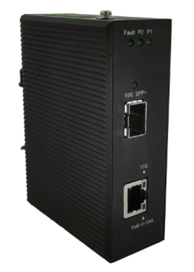 Industrial 802.3bt 90W 10G PoE Media Converter Store-and-Forward Processing Type