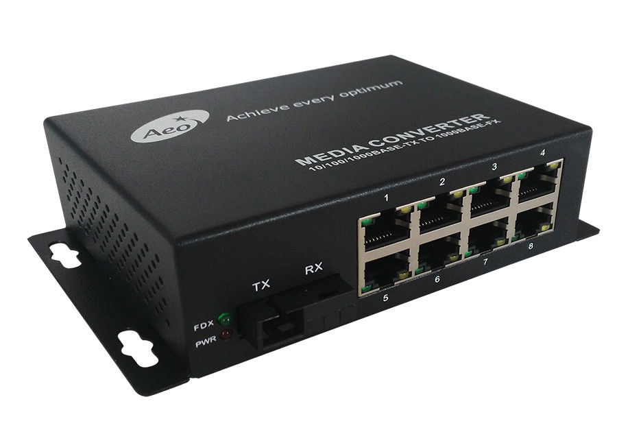 Gigabit 8 Port Ethernet Fiber Media Converter with 1 Fiber and 8 POE Ports
