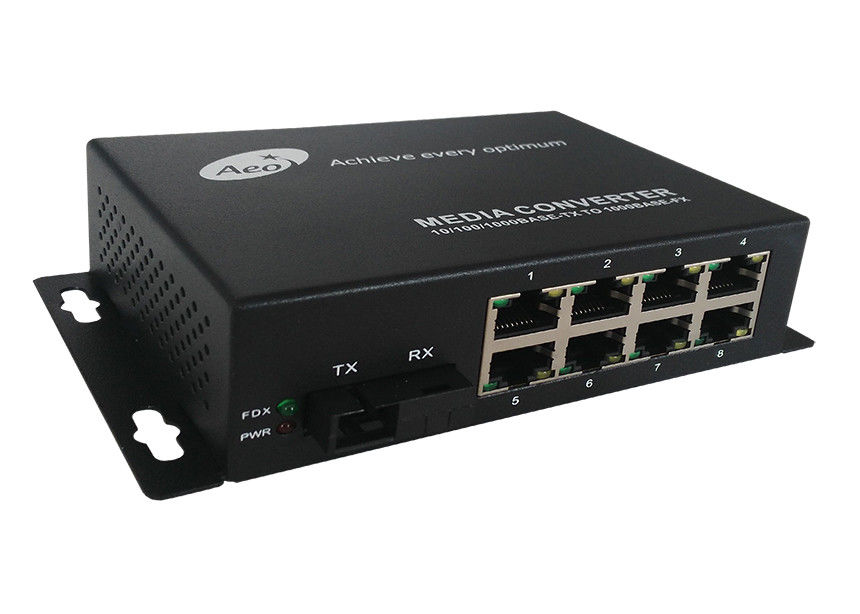 8 Port Gigabit Fiber Media Converter with 1 Fiber and 8 Ethernet Ports