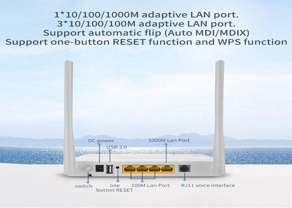 Wireless GPON Onu For Fiber ITU-T G.984 1GE 3FE 1POTS 1 RJ11 1USB WIFI