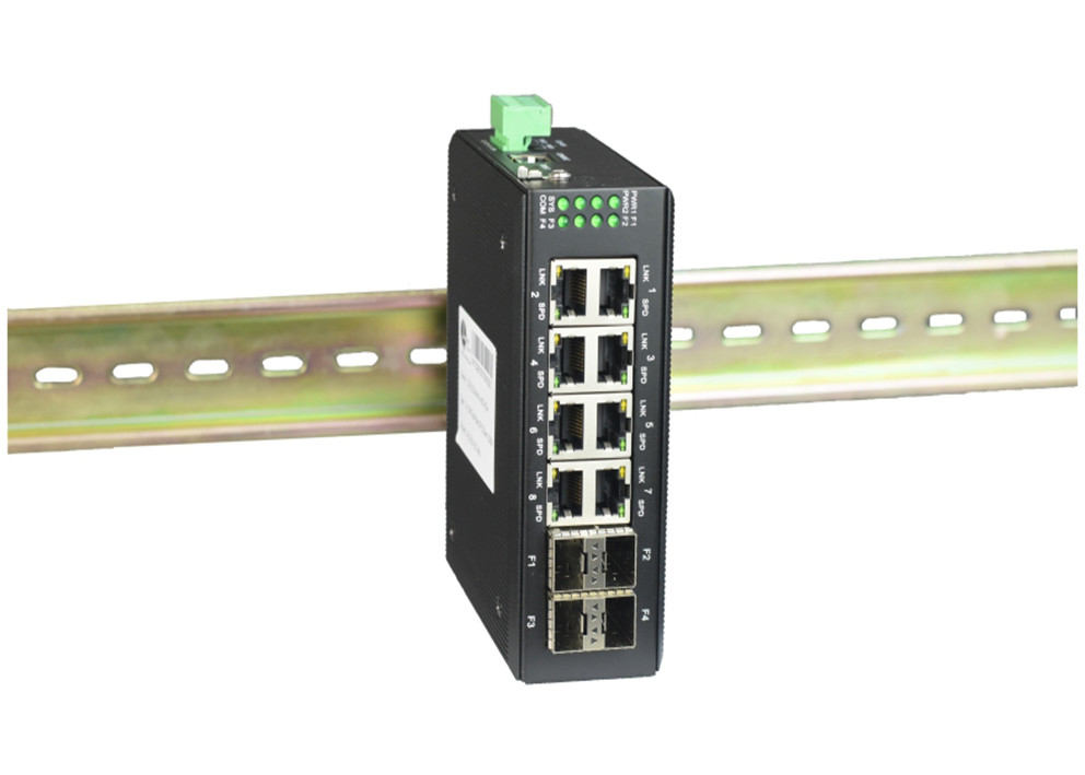 Industrial Guide Rail Ring Ethernet Fiber Switch 8GE UTP+4 SFP Ports