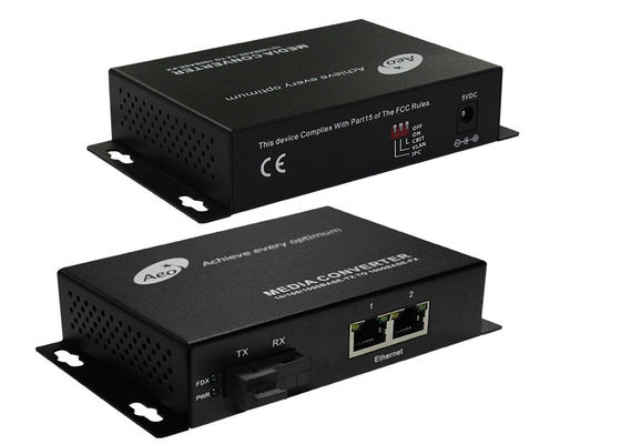 Two Ethernet Port Commercial Media Converter , Fiber Optic Media Converter Single Mode